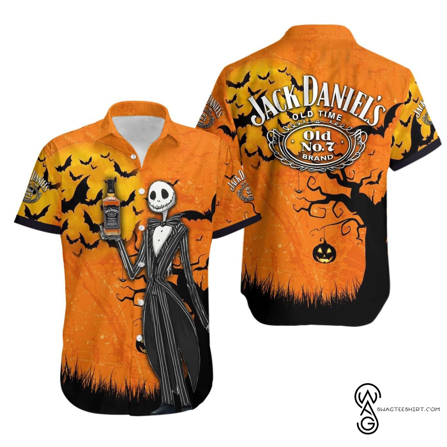 [Top Trending] Jack Daniel’s Jack Skellington Old No 7 Halloween Casual Beach Full Printing Hawaiian Shirt